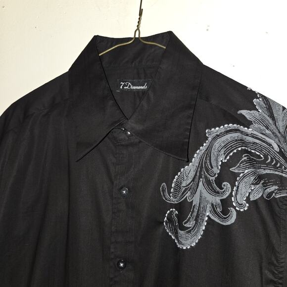 7 Diamonds Mens Black Shirt XL Embroidered Contrast Stitch Western Button Up - Picture 3 of 16